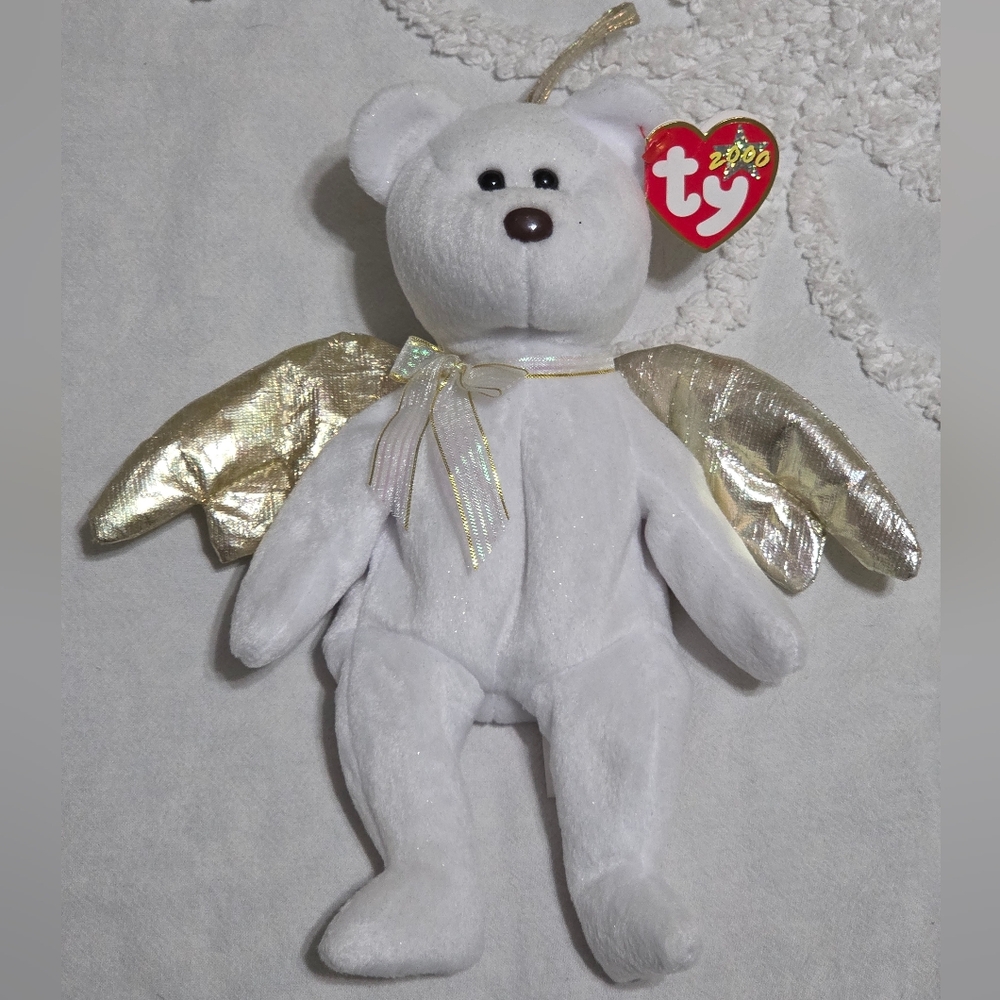 Ty Halo II/ 2 White Angel Gold Wings 2000 Beanie Baby Collectible